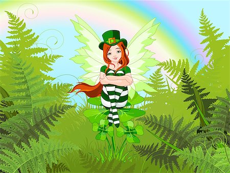 simsearch:400-08348834,k - Illustration of charming St. Patrick's fairy sitting on clover Stock Photo - Budget Royalty-Free & Subscription, Code: 400-08501971