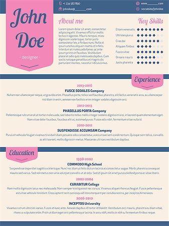 simsearch:400-08613337,k - Modern resume cv curriculum vitae template with pink ribbon Stock Photo - Budget Royalty-Free & Subscription, Code: 400-08502051