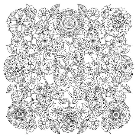 simsearch:400-08616791,k - Floral ornament. Art mandala style.  Black and white background. Could be use  for adult coloring book  in zentart style. Foto de stock - Super Valor sin royalties y Suscripción, Código: 400-08502085
