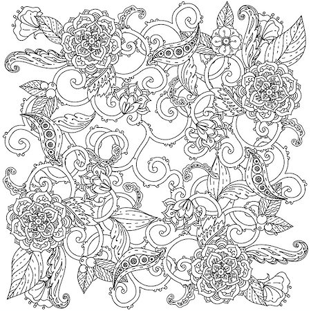 simsearch:400-08616791,k - Floral ornament. Art mandala style.  Black and white background. Could be use  for adult coloring book  in zentart style. Foto de stock - Super Valor sin royalties y Suscripción, Código: 400-08502086