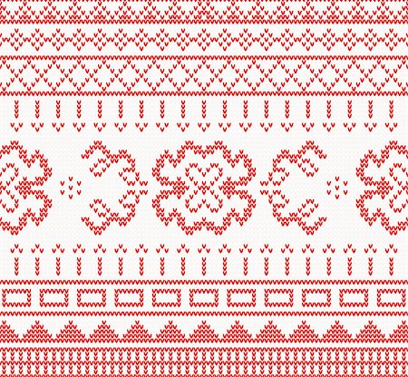 simsearch:400-07250489,k - Knitted pattern with ornament. Vector illustration. Seamless pattern in red color. Christmas holiday concept for paper, fabric or web site. New year invitation card Foto de stock - Super Valor sin royalties y Suscripción, Código: 400-08502348