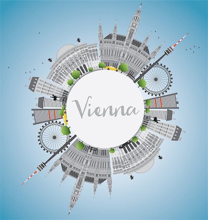 Vienna Skyline with Gray Buildings, Blue Sky and Copy Space. Vector Illustration. Business Travel and Tourism Concept with Historic Buildings. Image for Presentation, Banner, Placard and Web Site. Stock Photo - Budget Royalty-Free & Subscription, Code: 400-08502359