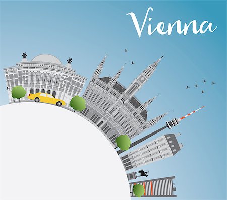 Vienna Skyline with Gray Buildings, Blue Sky and Copy Space. Vector Illustration. Business Travel and Tourism Concept with Historic Buildings. Image for Presentation, Banner, Placard and Web Site. Stock Photo - Budget Royalty-Free & Subscription, Code: 400-08502361