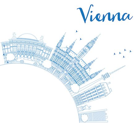 Outline Vienna Skyline with Blue Buildings Copy Space. Vector Illustration. Business Travel and Tourism Concept with Historic Buildings. Image for Presentation, Banner, Placard and Web Site. Stock Photo - Budget Royalty-Free & Subscription, Code: 400-08502362