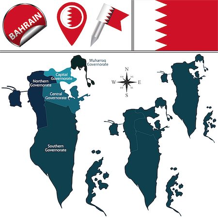 Vector map of Bahrain with named regions and travel icons Photographie de stock - Aubaine LD & Abonnement, Code: 400-08502395