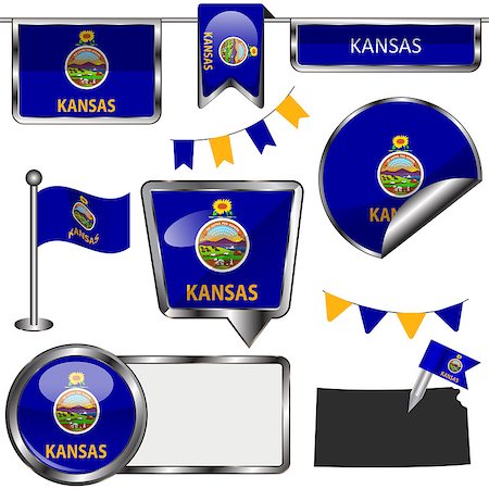 simsearch:400-08493890,k - Vector glossy icons of flag of state Kansas on white Foto de stock - Royalty-Free Super Valor e Assinatura, Número: 400-08502405