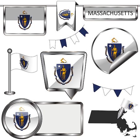 simsearch:400-09114917,k - Vector glossy icons of flag of state Massachusetts on white Stock Photo - Budget Royalty-Free & Subscription, Code: 400-08502408