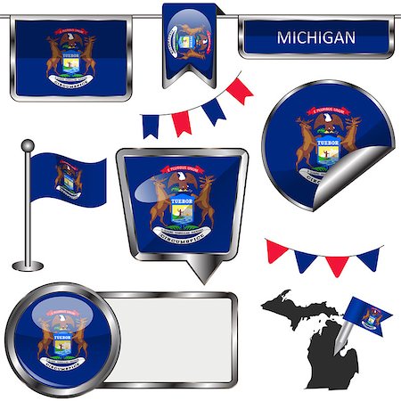 simsearch:400-08493890,k - Vector glossy icons of flag of state Michigan on white Foto de stock - Royalty-Free Super Valor e Assinatura, Número: 400-08502409