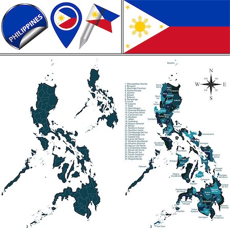 simsearch:400-08775846,k - Vector map of Philippines with named regions and travel icons Photographie de stock - Aubaine LD & Abonnement, Code: 400-08502418