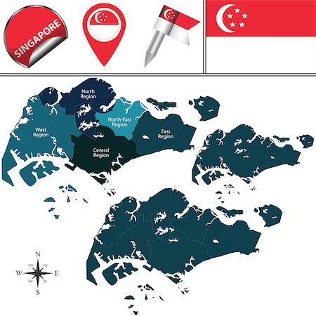simsearch:400-08775846,k - Vector map of Singapore with named regions and travel icons Photographie de stock - Aubaine LD & Abonnement, Code: 400-08502420