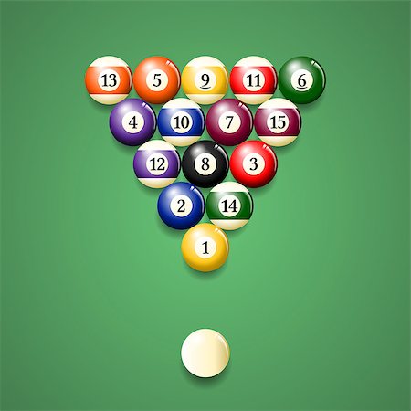 simsearch:400-08156505,k - Realistic vector illustration of a set of pool balls on a green table. Top view. All elements sorted and grouped in layers Fotografie stock - Microstock e Abbonamento, Codice: 400-08502639