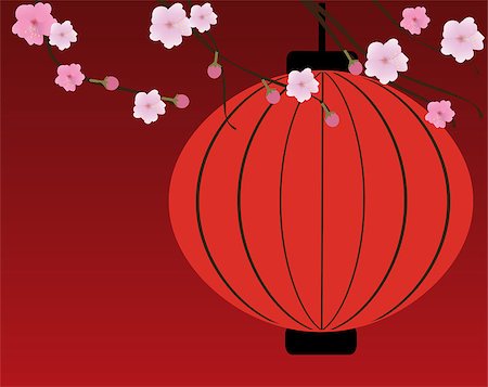 vector illustration of Japanese lantern with cherry blossom Foto de stock - Super Valor sin royalties y Suscripción, Código: 400-08502679