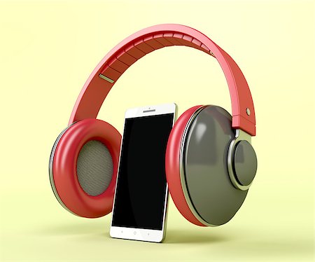 simsearch:400-07293028,k - Red trendy headphones and white smartphone on yellow background Photographie de stock - Aubaine LD & Abonnement, Code: 400-08502845