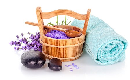 Spa still life with lavender salt and towel isolated on white background Stock Photo - Budget Royalty-Free & Subscription, Code: 400-08502857