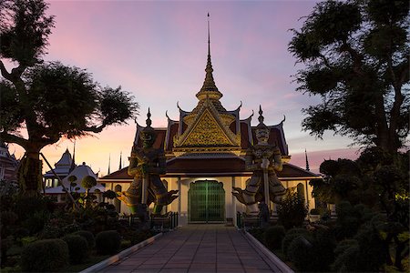 prang - Wat Arun Entrance to Ordination Hall at night just after dusk, Bangkok, Thailand Stock Photo - Budget Royalty-Free & Subscription, Code: 400-08503614