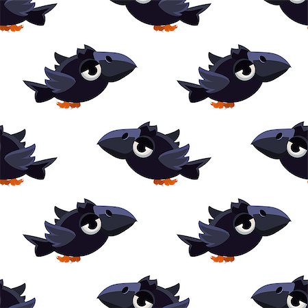 simsearch:400-07510430,k - Vector Design Seamless Pattern With Cute Black Craw Mid-air On White Background Photographie de stock - Aubaine LD & Abonnement, Code: 400-08503754