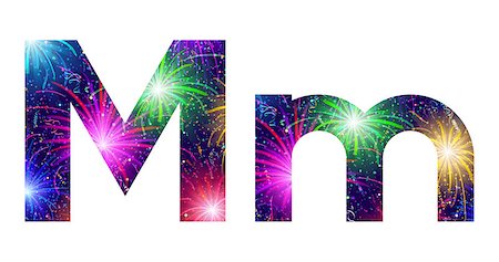simsearch:400-08340538,k - Set of English letters signs uppercase and lowercase M, stylized colorful holiday firework with stars and flares, elements for web design. Eps10, contains transparencies. Vector Photographie de stock - Aubaine LD & Abonnement, Code: 400-08503836