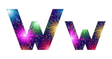 simsearch:400-08503845,k - Set of English letters signs uppercase and lowercase W, stylized colorful holiday firework with stars and flares, elements for web design. Eps10, contains transparencies. Vector Foto de stock - Royalty-Free Super Valor e Assinatura, Número: 400-08503852