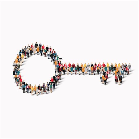 Large group of people in the shape of key.  illustration. Photographie de stock - Aubaine LD & Abonnement, Code: 400-08528186