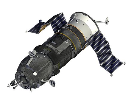simsearch:400-08221425,k - Cargo Spacecraft Deploys Solar Panels. 3D Model. Stockbilder - Microstock & Abonnement, Bildnummer: 400-08528195