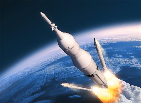 simsearch:400-08705583,k - Space Launch System Solid Rocket Boosters Separation. 3D Scene. Photographie de stock - Aubaine LD & Abonnement, Code: 400-08528208