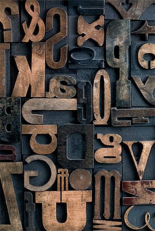 Collection of various wood type letters for printing Stock Photo - Budget Royalty-Free & Subscription, Code: 400-08528262