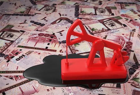 simsearch:400-08528272,k - Red Pumpjack And Spilled Oil On Saudi Riyals. 3D Scene. Stock Photo - Budget Royalty-Free & Subscription, Code: 400-08528366