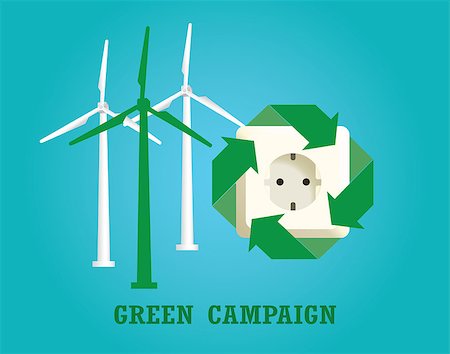 plug in wind turbine - green campaign with electricity plug and wind turbine vector illustration Stock Photo - Budget Royalty-Free & Subscription, Code: 400-08528583