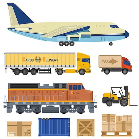 simsearch:630-03482133,k - Cargo Transport and Packaging in Flat style icons such as Truck, Plane, Train. Vector for Brochure, Web Site and Printing Advertising on theme delivery of goods. Stock Photo - Budget Royalty-Free & Subscription, Code: 400-08528608
