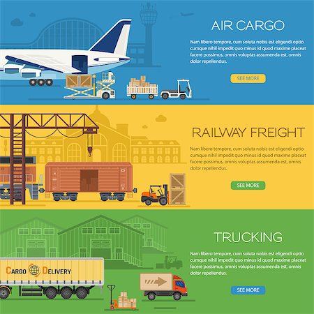simsearch:630-03482133,k - Trucking Industry Banners with Railway Freight and Air Cargo in Flat style icons such as Truck, Plane, Train. Vector for Brochure, Web Site and Printing Advertising on theme delivery of goods. Stock Photo - Budget Royalty-Free & Subscription, Code: 400-08528611
