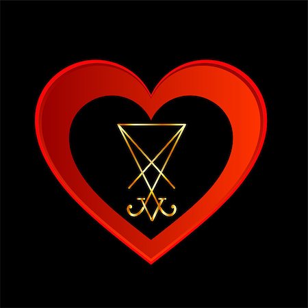 simsearch:400-08528806,k - Sigil of Lucifer in red heart Photographie de stock - Aubaine LD & Abonnement, Code: 400-08528808