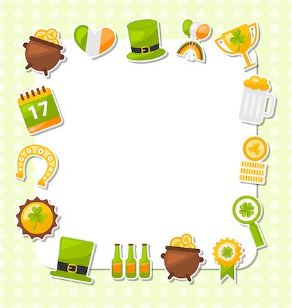 simsearch:400-04316567,k - Illustration Celebration Card with Traditional Symbols for St. Patricks Day, Collection Colorful Icons in Flat Style - Vector Foto de stock - Royalty-Free Super Valor e Assinatura, Número: 400-08529019