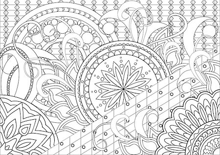 simsearch:400-08647106,k - Hand drawn decorated image with doodle flowers and mandalas. Zentangle style. Henna Paisley flowers Mehndi. Image for adults coloring page. Vector illustration - eps 10. Foto de stock - Super Valor sin royalties y Suscripción, Código: 400-08529068