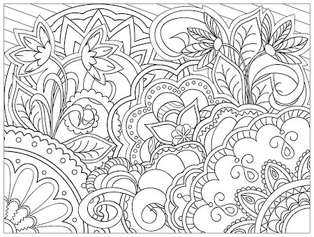 simsearch:400-08647106,k - Hand drawn decorated image with doodle flowers and mandalas. Zentangle style. Henna Paisley flowers Mehndi. Image for adults coloring page. Vector illustration - eps 10. Foto de stock - Super Valor sin royalties y Suscripción, Código: 400-08529069