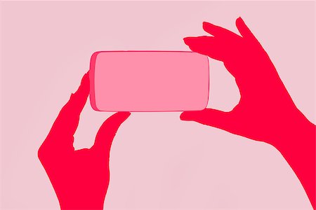 simsearch:400-08501429,k - Smartphone. Female hand holding smartphone in hand. Illustration in pink. Woman and technology, feminine technology. Photographie de stock - Aubaine LD & Abonnement, Code: 400-08529614