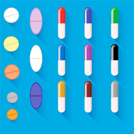 simsearch:400-07994748,k - Set of Different Colorful Pills Isolated on Blue Background. Long Shadow. Flat Design. Photographie de stock - Aubaine LD & Abonnement, Code: 400-08529791