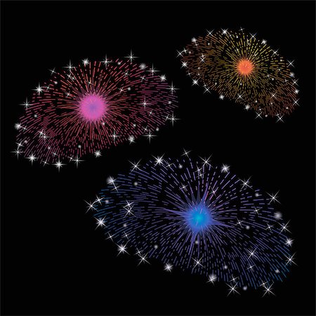 simsearch:400-05706439,k - Set of Colorful Fireworks Isolated on Dark Background Foto de stock - Royalty-Free Super Valor e Assinatura, Número: 400-08529792