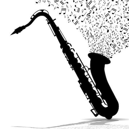 saxes - Illustration silhouette of saxophone with musical notes as symbol of music. Stock Photo - Budget Royalty-Free & Subscription, Code: 400-08529984