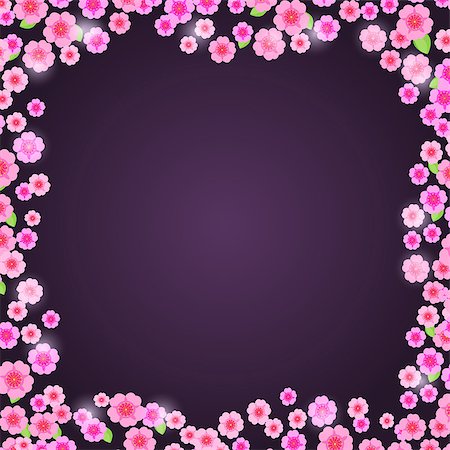 simsearch:400-08530064,k - Romantic Pink Floral Frame on Dark Purple Background. Flower Card Stock Photo - Budget Royalty-Free & Subscription, Code: 400-08530064