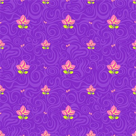 peony art - Pink Flowers on Purple Seamless Background. Vector Floral Pattern Stock Photo - Budget Royalty-Free & Subscription, Code: 400-08530061