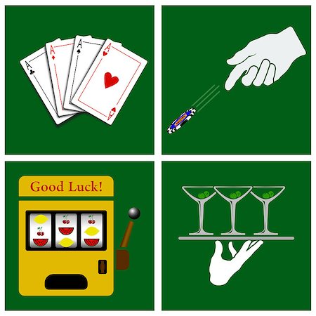 simsearch:400-04273908,k - Casino set on green background. Vector illustration. Foto de stock - Royalty-Free Super Valor e Assinatura, Número: 400-08530140