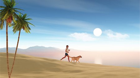 3D render of a female jogging on the beach with her dog Stock Photo - Budget Royalty-Free & Subscription, Code: 400-08530326