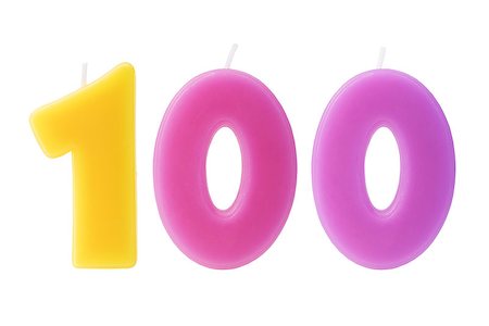 Colorful birthday candles in the form of the number 100 on white background Stock Photo - Budget Royalty-Free & Subscription, Code: 400-08530342