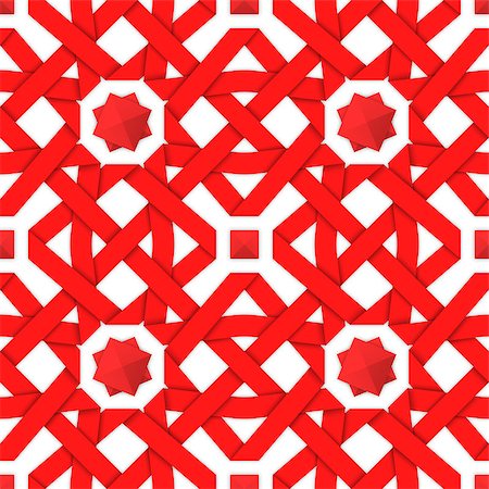 simsearch:400-08411543,k - Red interwoven ribbons ornament. Geometric seamless pattern with crossed strips. Vector illustration. Red tape 3d style. Colorful abstract intertwined seamless background. Photographie de stock - Aubaine LD & Abonnement, Code: 400-08530365
