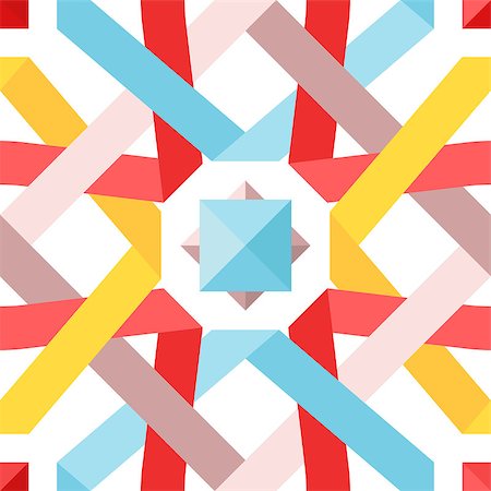 simsearch:400-08411543,k - Chic vector seamless pattern with flat ribbons. Geometric background with interwoven pastel colored strips. Vector illustration. Blue, red and yellow crossed tape. Colorful modern seamless background Photographie de stock - Aubaine LD & Abonnement, Code: 400-08530366