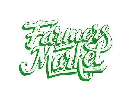 Farmers market hand lettering on white background. Vegan food retail banner. Retro vintage advertising poster with unique typography. Vector illustration Stock Photo - Budget Royalty-Free & Subscription, Code: 400-08530377