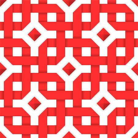 simsearch:400-08411543,k - Interwoven red ribbons ornament. Geometric seamless pattern with crossed strips. Vector illustration. Red tape 3d style. Colorful abstract intertwined seamless background. Photographie de stock - Aubaine LD & Abonnement, Code: 400-08530373