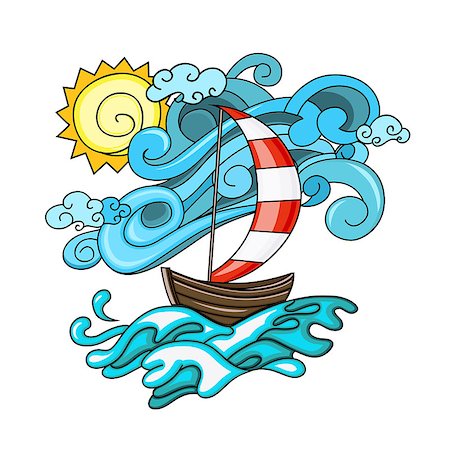 simsearch:400-06067620,k - Cartoon style. Voyage and travel. Ship with sun and the sea. Vacation vector illustration Stock Photo - Budget Royalty-Free & Subscription, Code: 400-08530455