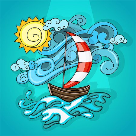 simsearch:400-06067620,k - Cartoon style. Voyage and travel. Ship with sun and the sea. Vacation vector illustration Stock Photo - Budget Royalty-Free & Subscription, Code: 400-08530456