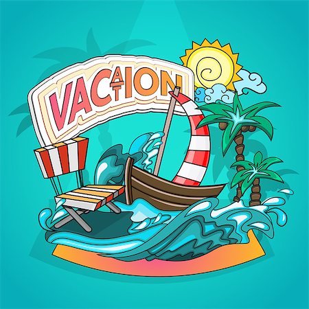 simsearch:400-06067620,k - Cartoon style. Voyage and travel. Ship with sun and the sea. Vacation vector illustration Stock Photo - Budget Royalty-Free & Subscription, Code: 400-08530453